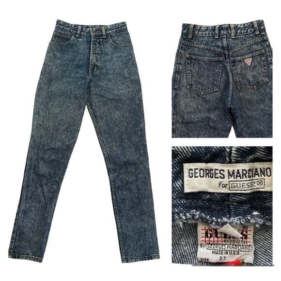 80s 90s Guess Georges Marciano High Waist Style 1050 Acid Wash Jeans Sz 27 25x30 - Picture 1 of 13